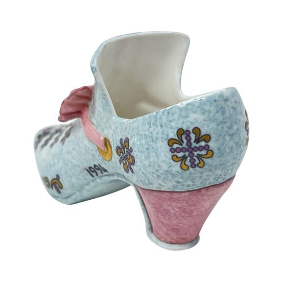 Halcyon Days 1994 Porcelain Shoe – Blue & Pink with Gold Accents (Collectible) - Picture 4 of 8